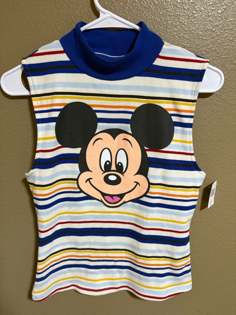 Disney Striped Mock Neck Tank Top with Mickey Graphic - Blue/Yellow/Red NWT Sz:S
